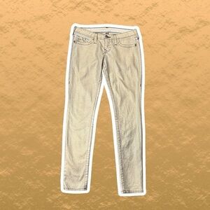 True Religion ‘Skinny Plum’ Skinny Jeans in “Gold Fishnet Scales Print” Size 29